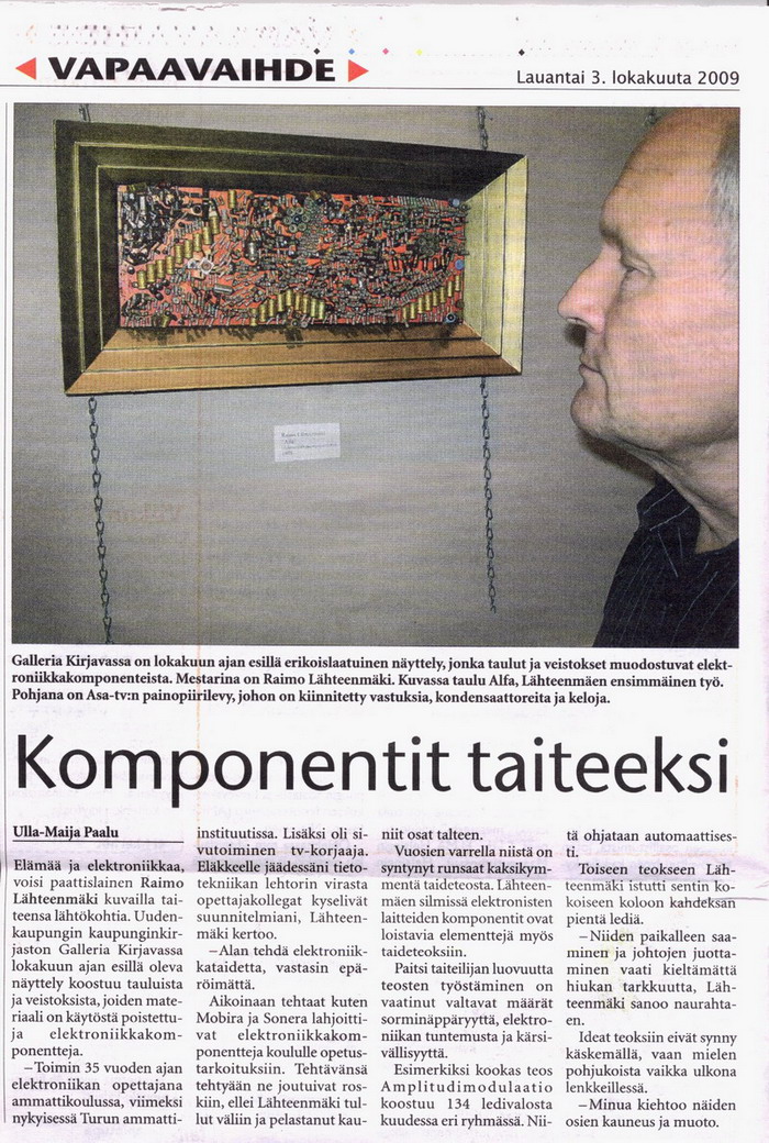  Kuva: kopio Uudenkaupungin sanomat 3.10.2009 kirjoituksesta